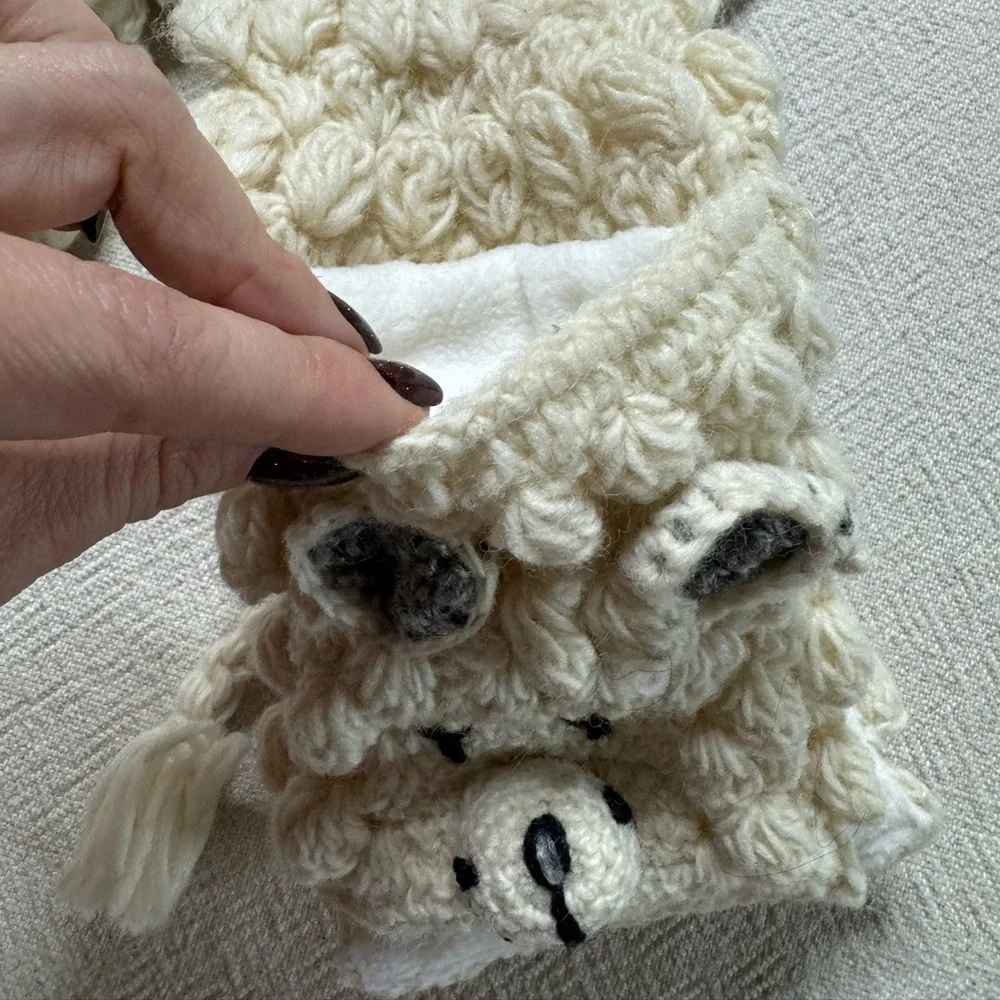 English Heritage Bauble Knit Wool White Polar Bear Ears Hat & Scarf Set 4-6-8